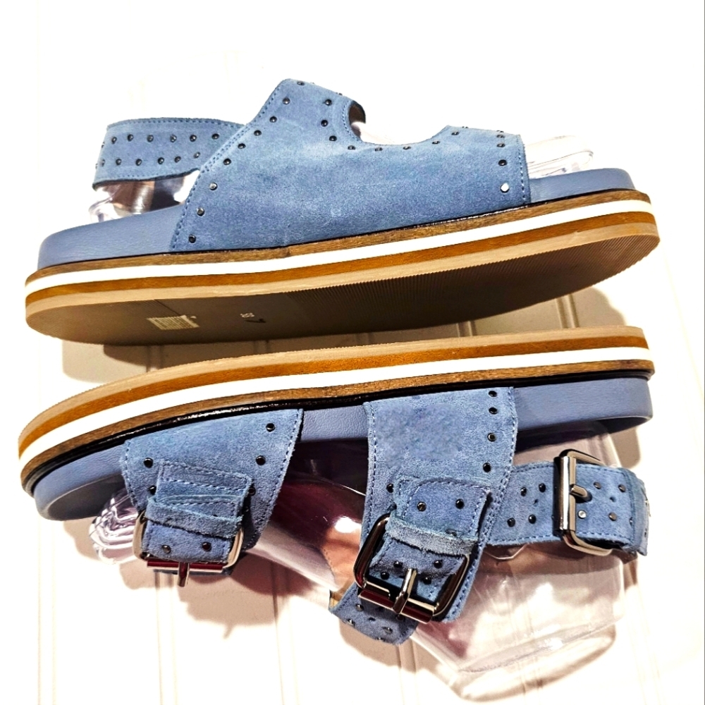 Anthropologie Pilcro Studded Suede Slingback Sandals Powder Blue - Picture 7 of 11